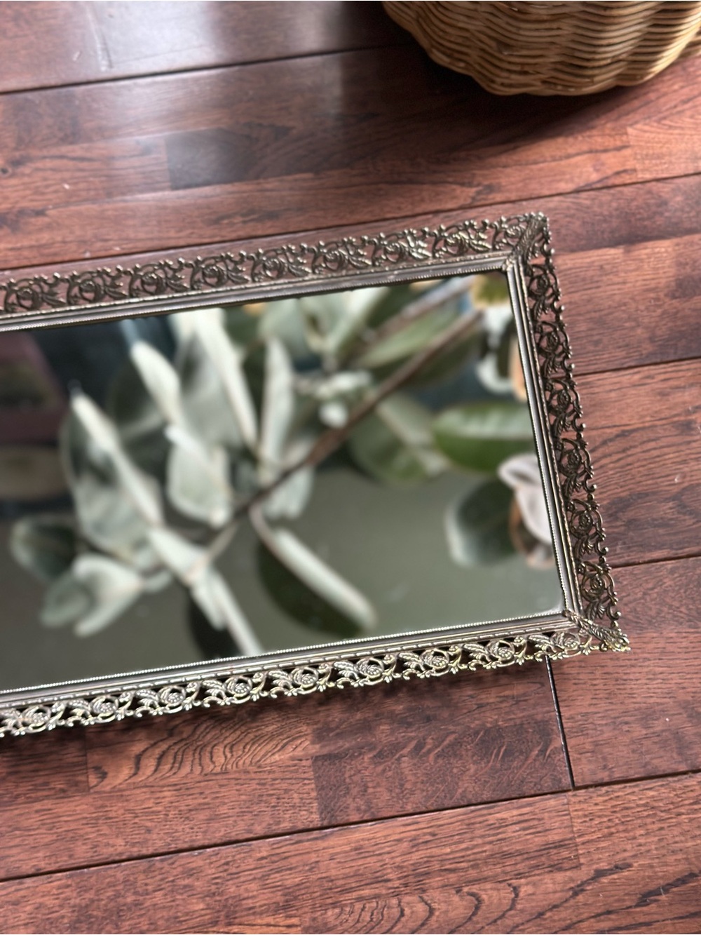 Ornate Silver Rectangular Mirror Tray - Elegant Home Accent